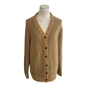 ban.do BANDO Cozy Brown Tan Cardigan Sweater Boucle Relaxed Fit Buttons M L Warm
